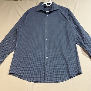 Lauren Ralph Lauren Dress Shirt 17 34/35 Slim Fit Stretch Blue Gingham Non Iron